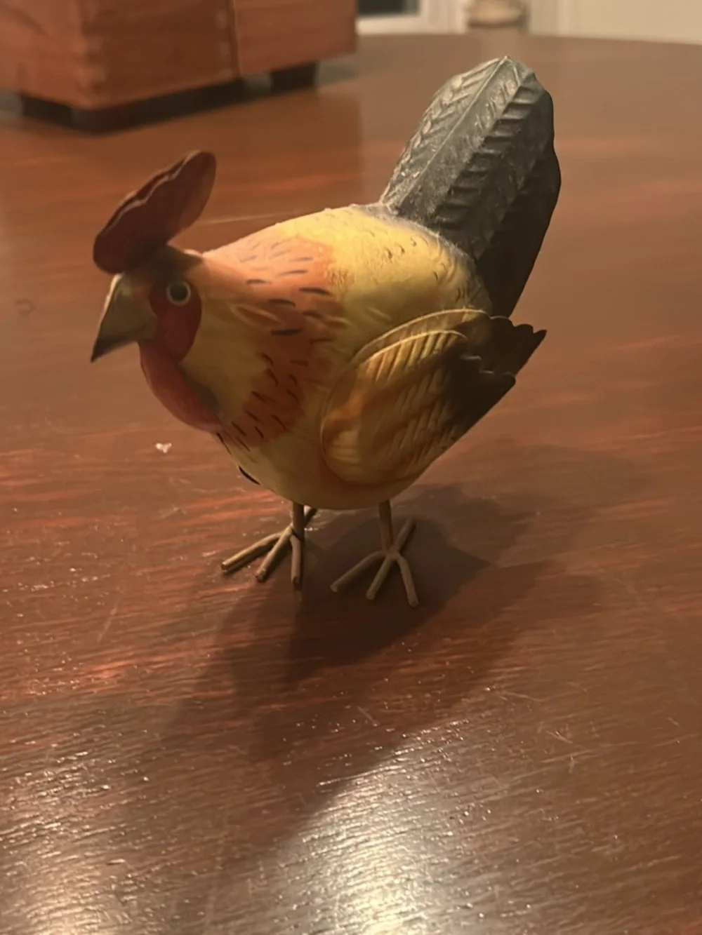 Decorative Metal Rooster Bird Figurine - Yellow and Red